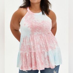 ❤️2/$30❤️[3/3X]Torrid Super Soft High Neck Babydoll Tank Pink Tie-Dye Top